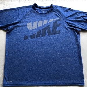 Nike Blue Dri-Fit Shirt Men’s Size XL Front Logo Short Sleeves Activewear Top
